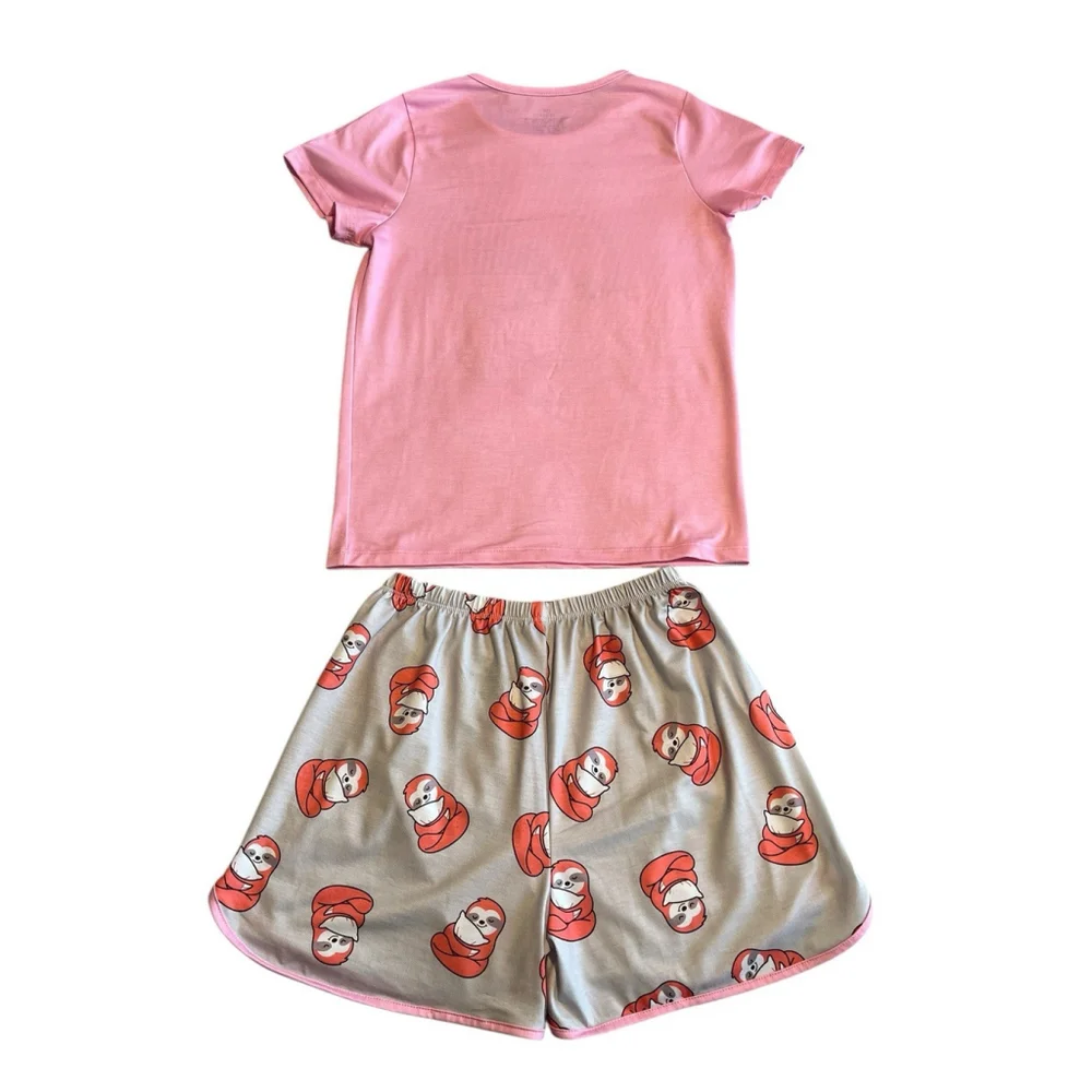 Childrenstar 2-Piece Pajama Set Girls 10-11 Pink Gray Short Sleeve Shirt Shorts
